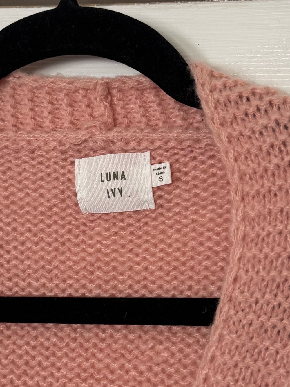 Pink Luna Ivy cardigan featuring prominent green and red 3D cherry appliqués. - Picture 4 of 6